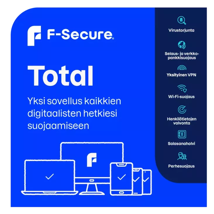 F-SECURE TOTAL (1 vuosi / 10 laitetta) E-KEY - Tietoturva ja antivirus - 6430052575180 - 1