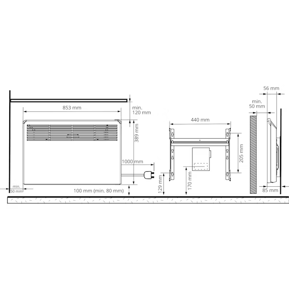 ENSTO LÄMMITIN BETA10-BT-EP 1000W 39x85 - Sähköpatterit pistotulpalla - 8127430 - 1