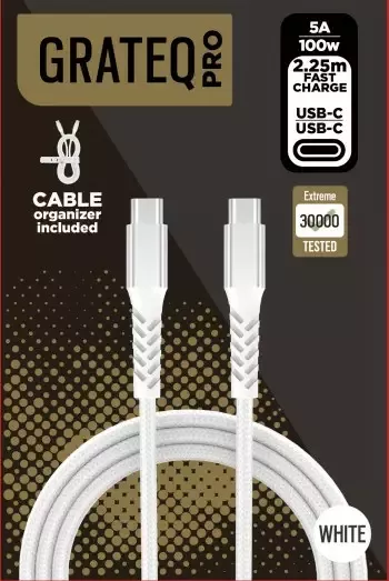 GRATEQ PRO USB-C - USB-C 100W KAAPELI 2.25M - Kaapelit ja laturit - 6438327860122 - 1