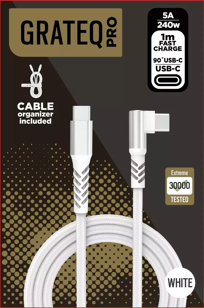 GRATEQ PRO USB-C - 90 USB-C 240W KAAPELI 1M - Kaapelit ja laturit - 6438327860702 - 1