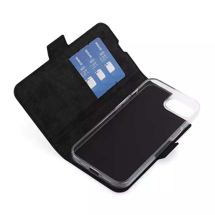 WAVE BOOKCASE IPHONE 16e MUSTA - Suojakuoret, laukut ja kotelot - 6418312175899 - 1